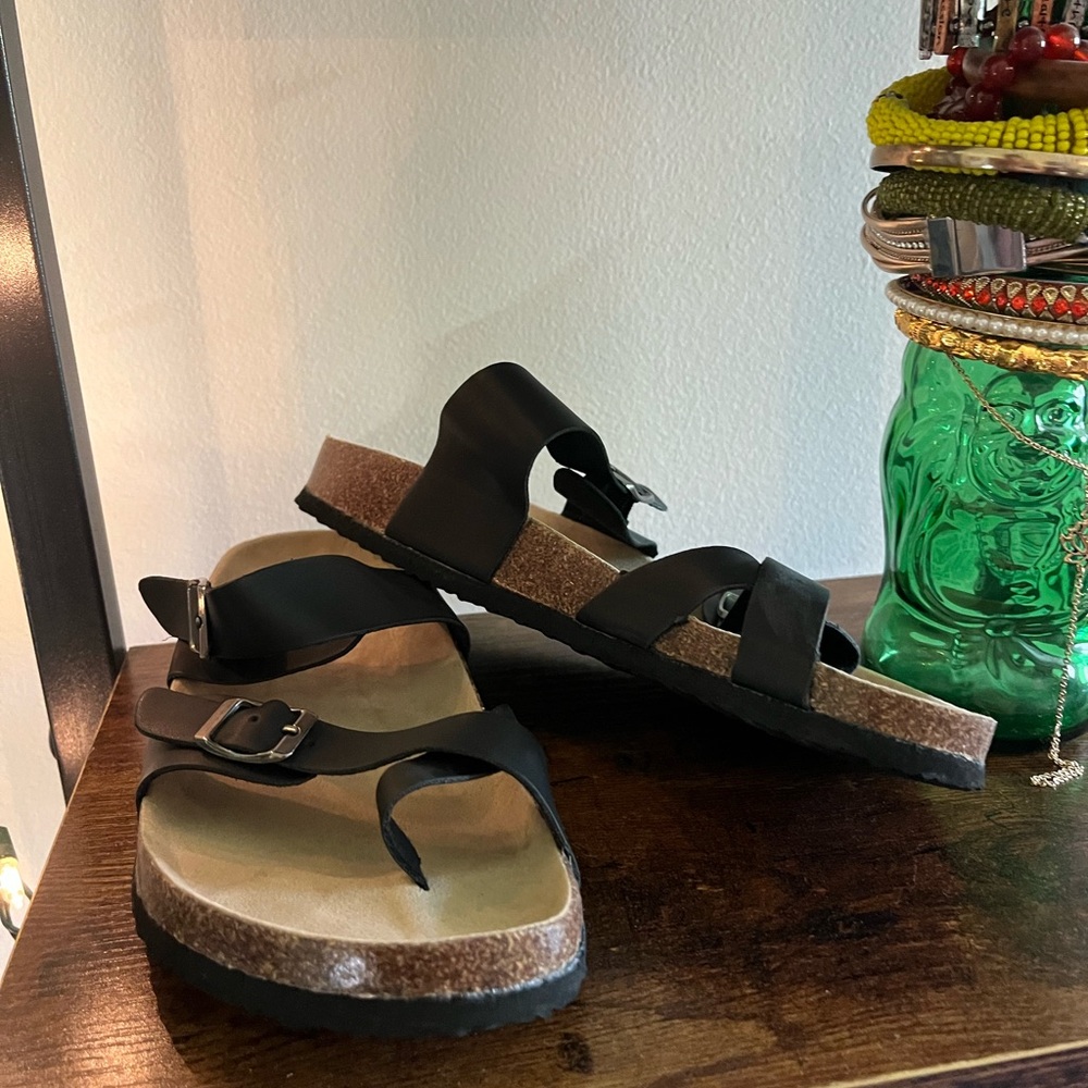 Black Strappy Sandals with Cork Sole